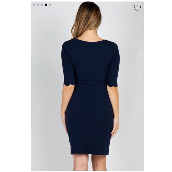 Navy Scalloped Trim Fitted Maternity Dress - Picture 2 of 4